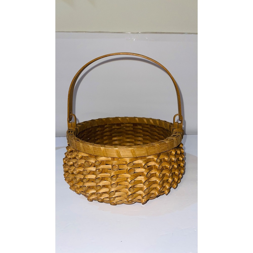 Vintage Basketville Vermont Porcupine Curl Weave Wood Basket Handle 9.5"